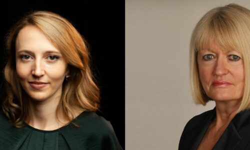 Collage of two people in conversation with Ingrid Surgenor